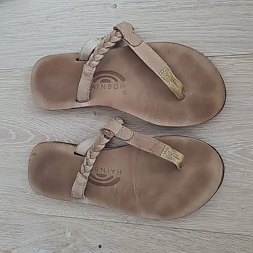 Rainbow Tan Braided T-Strap Flip Flop Sandals US Size Small 5.5/6.5